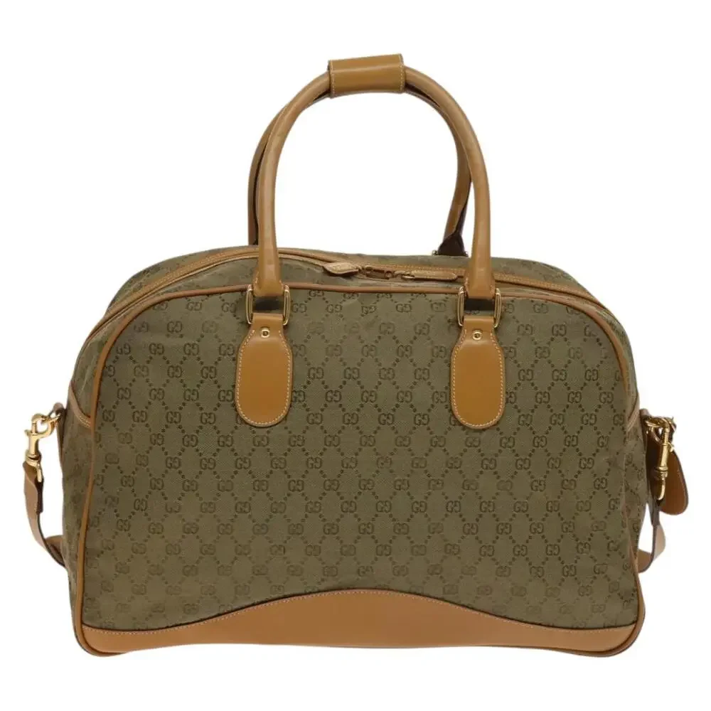 GUCCI GG Canvas Boston Bag Gold Beige